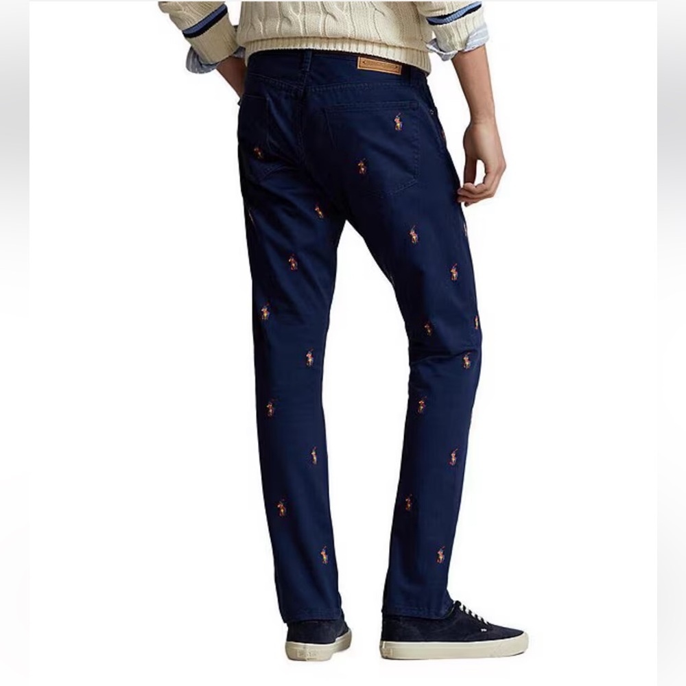 NEW Polo Ralph Lauren Sullivan Slim All Over Multi Pony Pants Blue Mens Sz 32x32 - Picture 2 of 16